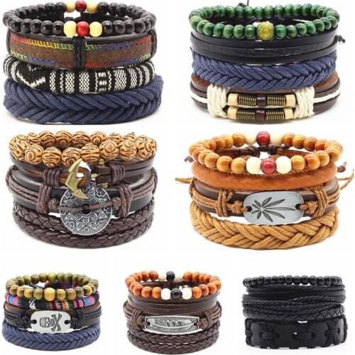 Erkek Bileklik Vintage Boho Wrap Leather Charm Bracelet Men Homme Accesorios Pulseras Mujer Men Bracelets for Women Jewellery