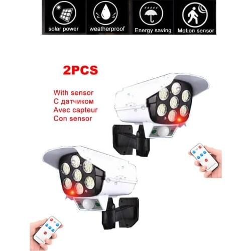 2pcs remote solar fake monitor dummy camera Garden Wall Light Outdoor Waterproof Infrared PIR Motion Sensor Lamp street security