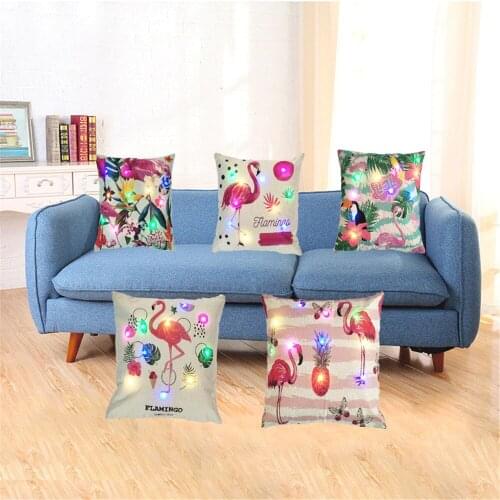 Flamingo Tropical Monstera Throw Pillow LED Color Light Cushion Cover Car Home Decoration Sofa Decor Decorative Pillowcase