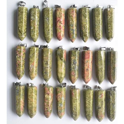 Fashion Hot sale flower green stone Charm Hexagonal pillar point pendants for jewelry marking Wholesale 24Pcs/lot Free shipping