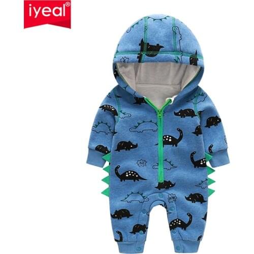 IYEAL Hooded Baby Rompers Cartoon Dinosaur Design Newborn Clothing Cotton Long Sleeve Jumpsuits Boys Girls Outerwear Costume