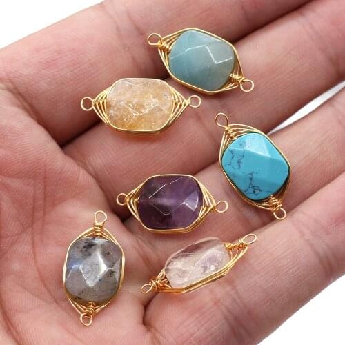2Pcs Natural Stone Connector Rectangle Exquisite Winding Semi-precious For Jewelry Making DIY Necklace Bracelet Accessory