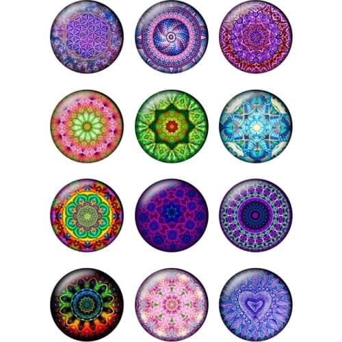 24pcs/lot Mandala Pattern Glass Cabochons 10mm 12mm 16mm 18mm 20mm 25mm Flat Back DIY Jewelry Making Findings & Components T184
