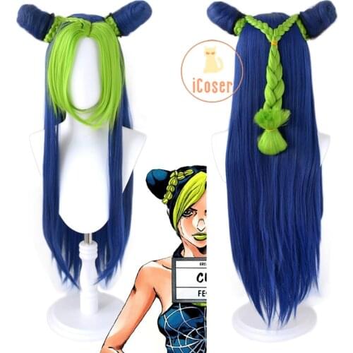 Stone Ocean Jolyne Cujoh Cosplay Long Wig Jojo Bizarre Adventure Golden Wind Kujo Green Blue Long Buns Braids Synthetic Hair