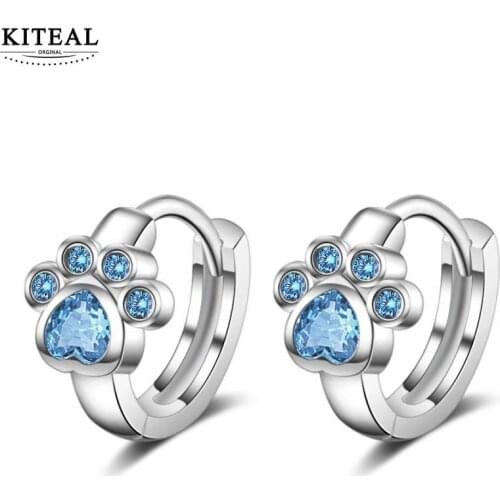 KITEAL 2020 Lovely silver plated Girlfriend clip earrings blue Cat\s paw women earing summer jewelry