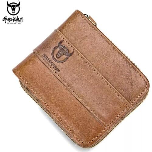 TopFight 2021 OnePcs High quality Fashion Coin Pocket Vintage Male Purse Function Brown Genuine Leather Men Wallet with Card