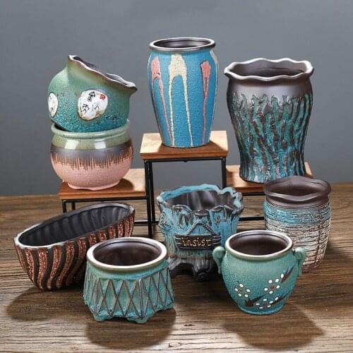 Creative Succulent Flowerpot Green Plant Vase Planter Bonsai Pot Office Desktop Ornaments Ceramic Crafts Garden Art WY80512