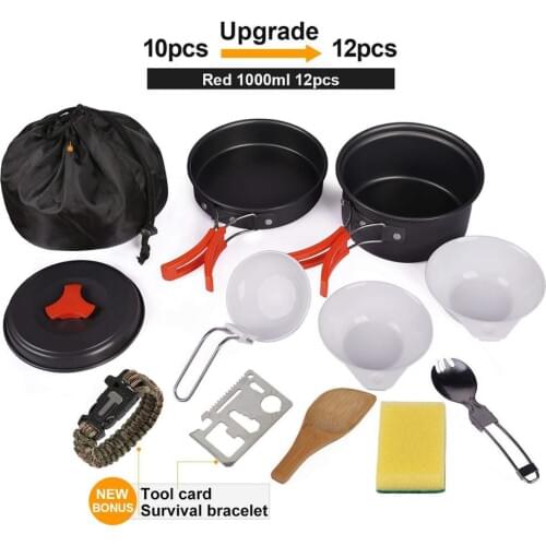 Camping Cookware Bowl Pot Spoon Outdoor Cooking Mess Kit Portable Lightweight Pot Pan Set for Backpacking Hiking Trekking Picnic