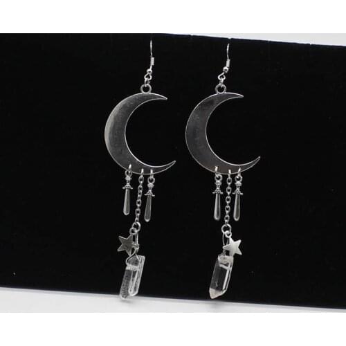 Fashion Artificial Quartz Crystal Earrings Moon Dagger Earrings Gothic Alternative Pendant Bohemian Style Woman Jewelry