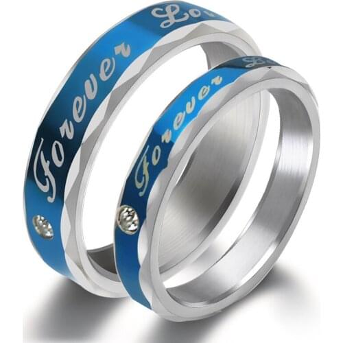 New Fashion Stainless Steel Ring Love Simple Style Blue Forever Love Couple Ring Trinket
