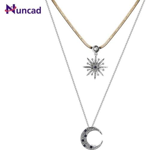 New Fashion Multi Layer Moon Chain Necklaces Jewelry for Women Bohemian Blue Stone Choker Chain Jewellery Gargantilha