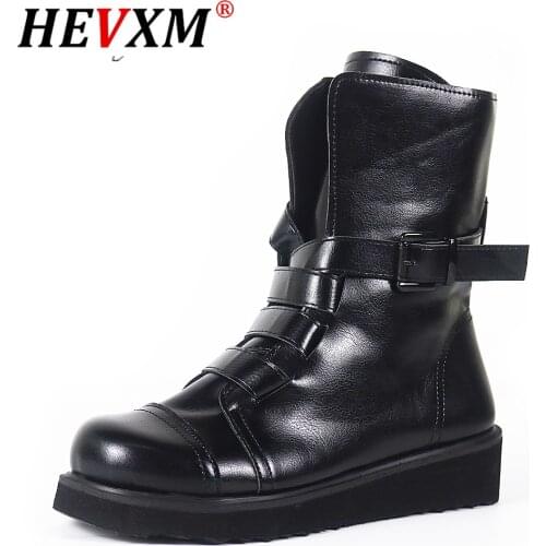 New Fashion Women Cool Buckle Motorcycle Boots Wedges Casual Cool Mid Calf Women Boots Designer Brand Autumn Winter Shoes Woman