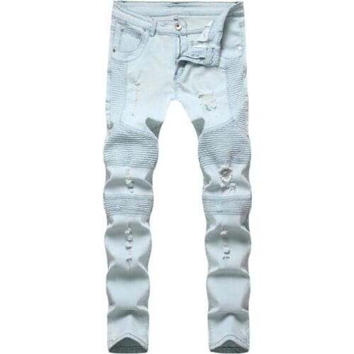 New Distressed Jeans Men Straight Hole Denim Trousers 2021 Mens Jeans Fashion Designer Brand Black White Jean Male Hombre
