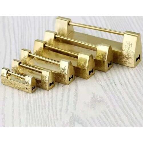 New 3.5-6 Inch Retro Horizontal Open Padlock Hasp Furniture Box Pure Copper Chinese Imitation Open Brass Lock