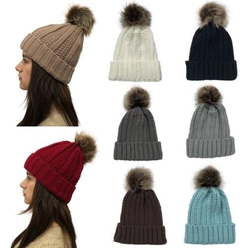 Solid Color Knitting Elasticity Detachable Pompom Hat Keep Warm Tide Fashion WomenS Winter Cap Beanie Hat