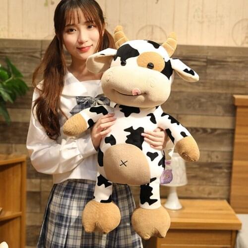 65CM Cartoon Milk Cow Plush Toys Cute Simulation Cattle Stuffed Animals Doll Soft Pillow for Friends Kids Birthday Gifts
