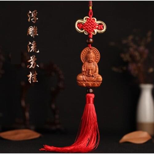 Gift car hanging car interior supplies fashion mahogany carved Aquarius Guanyin rearview mirror pendant