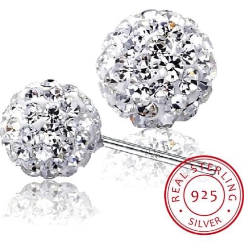 Simple 925 Sterling Silver Earrings Full Crystal Ball Stud Earrings Gift For Women brincos S-E35