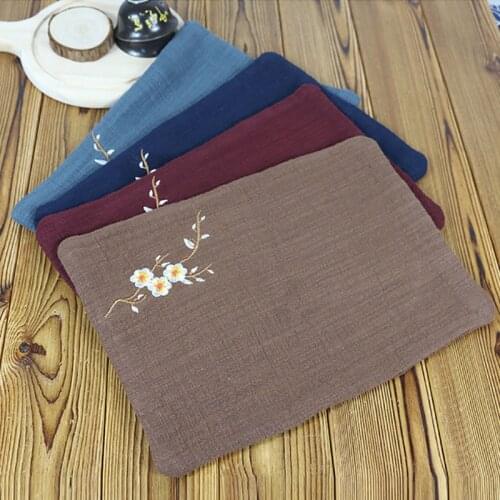 Strong Absorbent Flower Embroidered Tea Napkins Cloth 1Pcs Tea Ceremony Accessory Cleaning Towel Vintage Style Pure Cotton