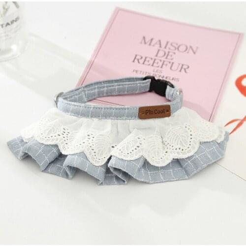 Pure Cotton Dog Cat Saliva Towel Fashion Korean Plaid Lace Kitte Collar Bibs For Small Cats Dogs Jewelry Accessories Pet Product