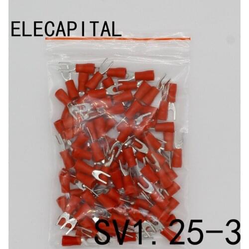 SV1.25-3 Red Furcate Terminal Cable Wire Connector Insulated Wiring Terminals electrical Lug crimp terminal 100PCS SV1-3 SV