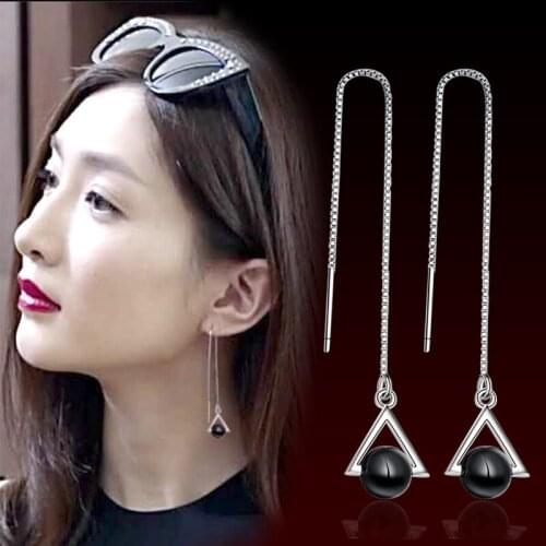 Art Fresh And Triangle Natural Agated Line Earrings Pendant 925 Sterling Silver Tassel Earrings Line Long Earrings Women Gift