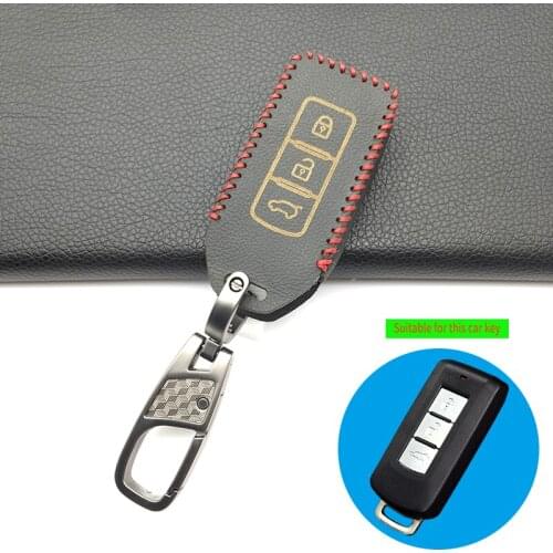 Smart 3 Buttons Leather Cover For Mitsubishi Outlander 2016 Lancer 10 Pajero Sport EX ASX Colt Grandis L200 Car Key Case Skin