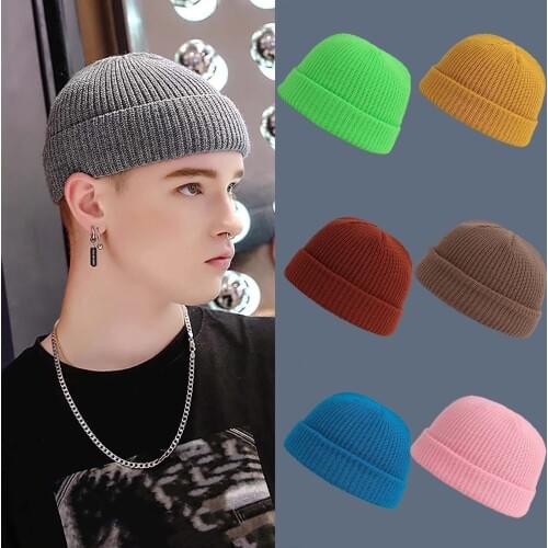 Knitted Hats For Men Women Skullcap Beanie Hat Winter Retro Brimless Baggy Melon Cap Cuff Docker Fisherman Beanies Hats 2021 New