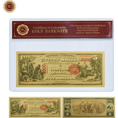 WR 1875 Year American Money Note 24k 999.9 Gold Plated Gift Money Currency Bill Note Art Crafts with PVC Frame for Collection