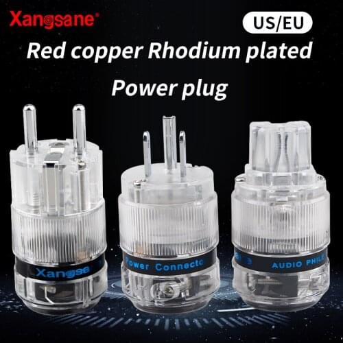 Xangsane A set of red copper EU/US rhodium-plated platinum transparent shell power plug DIY hifi power cable plug audio wire
