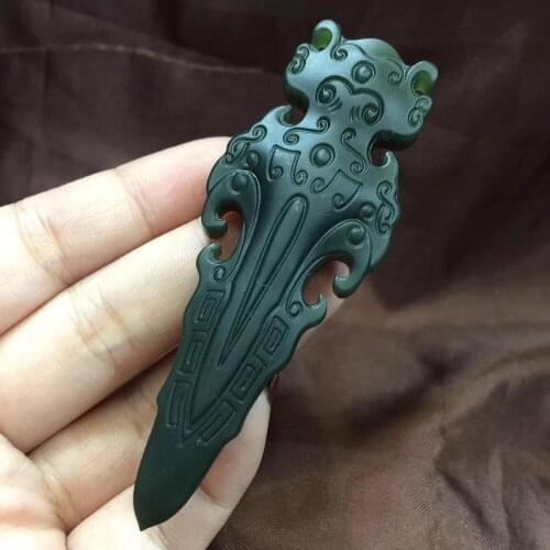 Xinjiang Hetian jade drop konjac pendant plain brand black sapphire pendant sheep fat ink jade tower green one fine jewelr hp99