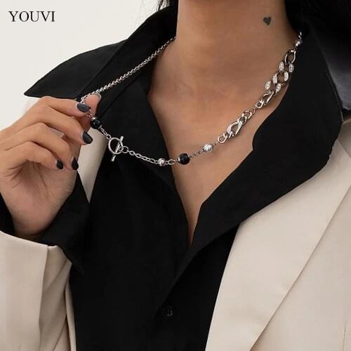 YOUVI Punk Stainless Steel Chain Necklace for Men/Women Goth Beads Buckle Lock Pendants Necklaces Jewelry Charm Gifts