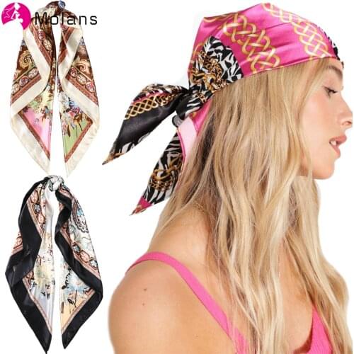 Molans Square Silk Scarf Headband for Women Fashion Print Head Scarf Hair Band Ties Bandana Head Neck Kerchief Hair Accessories