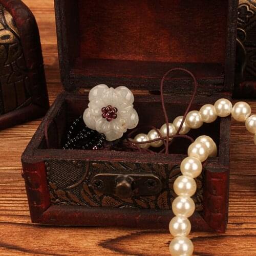 Women Vintage Display Wooden Storage Box Handmade With Metal Lock For Earrings Necklace Orangizer Exquisite Jewel Packaging