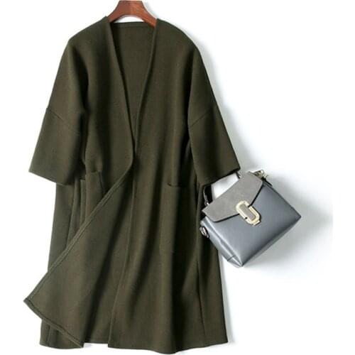 New fashion wool blend thick knit women cardigan sweater coat batwing 3quarter sleeve caramel 3colors one&over size