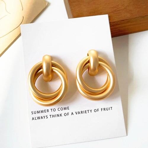 Gold Metal Clip Earrings Round Circle Geometric Women Dangle 2021 New Korean Punk Design No Piecing Retro Earings Ear Clips INS