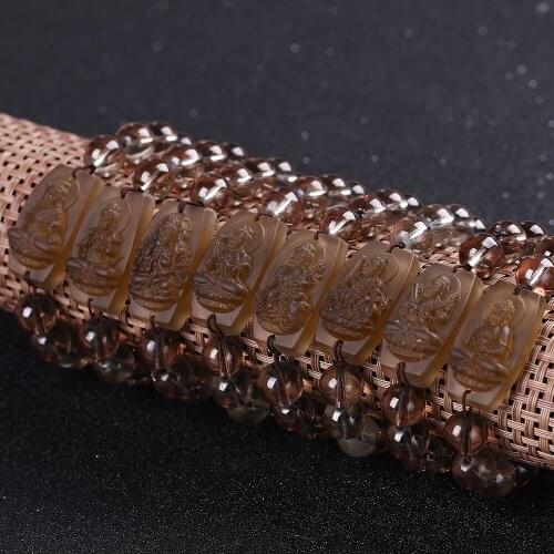2*4cm Crystal Natural Stone Carved Buddha Lucky Amulet 14mm Round Beads Bracelet For Women Men Bracelets Jewelry Vintage