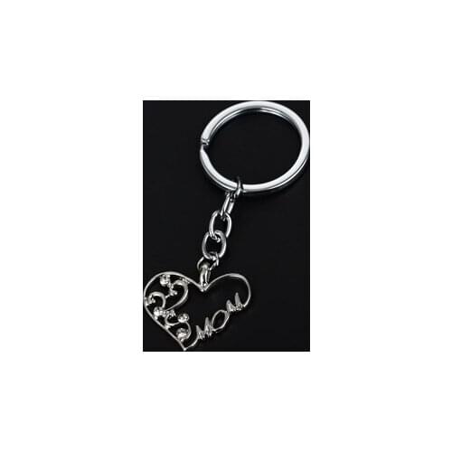 36PC Hollow Heart Mom Crystal Keyrings Women Party Charm Keychains Silver Plated Rhinestone Pendant Mothers Day Gifts Key Chain