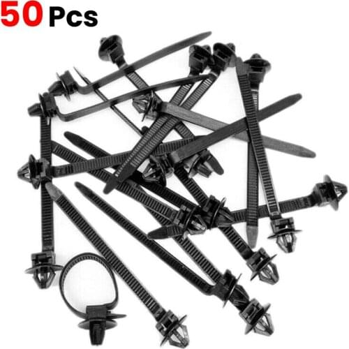 50pcs Car Cable Fastening Ties Nylon Black Car Auto Cable Strap Push Mount Wire Tie Retainer Clip Clamp for All cars