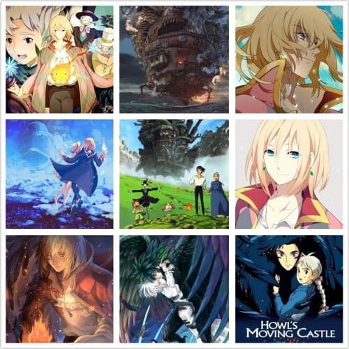 5D Diamond Painting HalS Moving Castle Diamond Embroidery Set Cross Stitch Anime Cartoon Character Mosaic Home Decoration