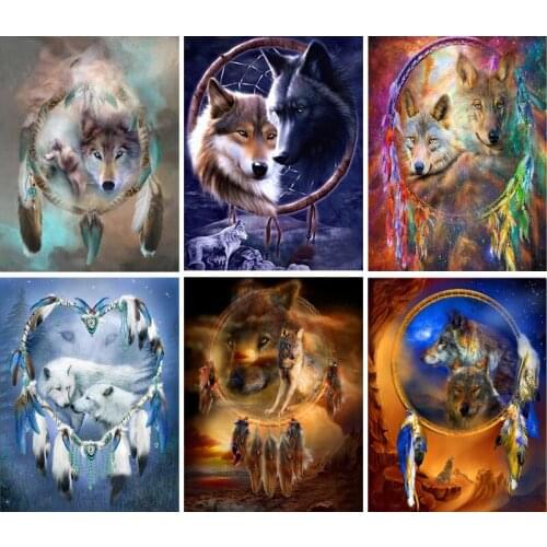 Diamond Embroidery Wolf Dream catcher picture Mosaic Crystal 5D Cross Stitch Square Drill Diamond Painting DIY needlework