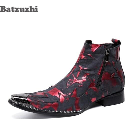 Batzuzhi Leather Ankle Boots Men Rock Fashion Men Boots Pointed Toe Zip Rock Party & Wedding Boots for Men chaussure homme, 46