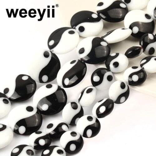 10/15mm Fashion Beautiful Pattern Tai Chi Beads Lampwork Flat Round Glazed Glass Beads For Jewelry Making Diy Accessories