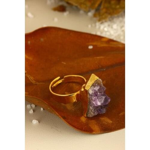 Dr Stone Natural Stone Women 'S Amethyst Micron gold plated Ring Z121AR 212168427
