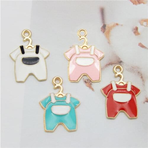 Julie Wang 8PCS Enamel Baby Cloth Charms Mixed Colors Overalls Alloy Gold Tone Bracelet Jewelry Making Accessory
