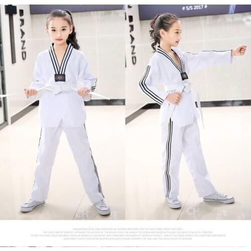 Cotton Material White Taekwondo Uniform for Kids and Adult 110cm To 190cm Black White Strip Taekwondo Dobok