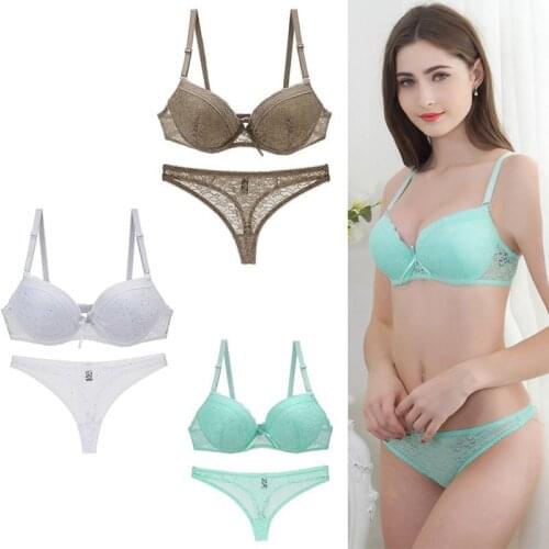 2020 New Lace Embroider Bars Set Womens Plus Size Push Up Underwear Bra and Panty Lingerie 32 34 36 38 ABC Cup For Lady
