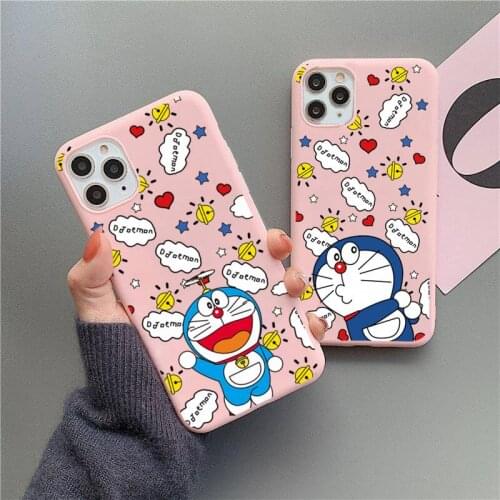 Cute Cartoon Doraemon Robot cat Phone Case for iPhone 12 mini 11 Pro Max X XR XS 8 7 6s Plus Matte Candy Pink Silicone Cases
