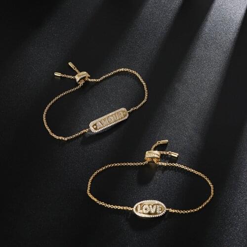 Fashion Steampunk Modern Simple Gold Color Zircon Letter Bracelet For Women Chain Thick Bracelets Zk30