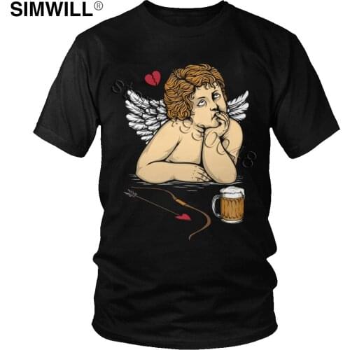 Fashion Angel T Shirt Mens Cool Short Sleeves Cotton Graphic Tees Top Crew Neck Beer Tshirt Big Size Streetwear T-shirt Gift